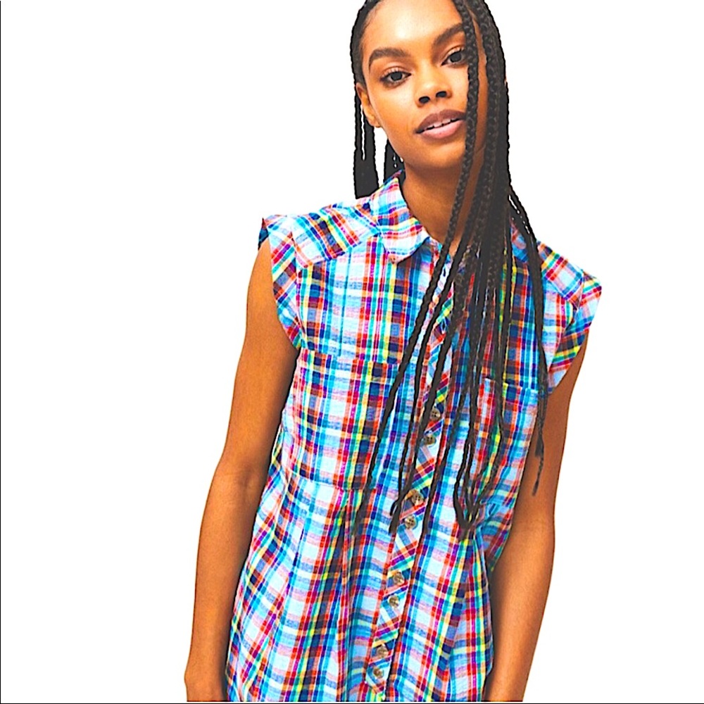 URBAN OUTFITTERS ZOEY WORKWEAR ROMPER PLAYSUIT SIZE XS PLAID MULTICOLOR …